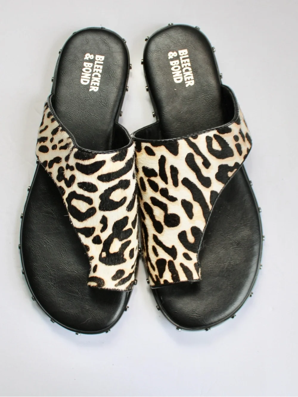 BLEECKER & BOND Heidi Cowhide Calf-Hair Leopard Studded Sandals Size 8.5
